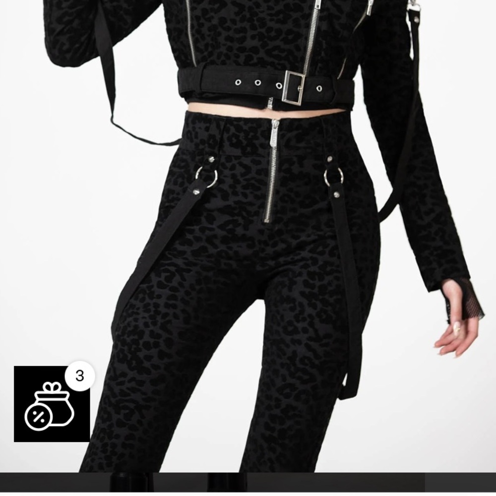 NWOT Killstar Hellcat Black Leopard Print High Waisted Pants w/Buckles & Straps - Picture 3 of 14